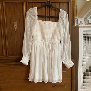 White cottage core square neck dress